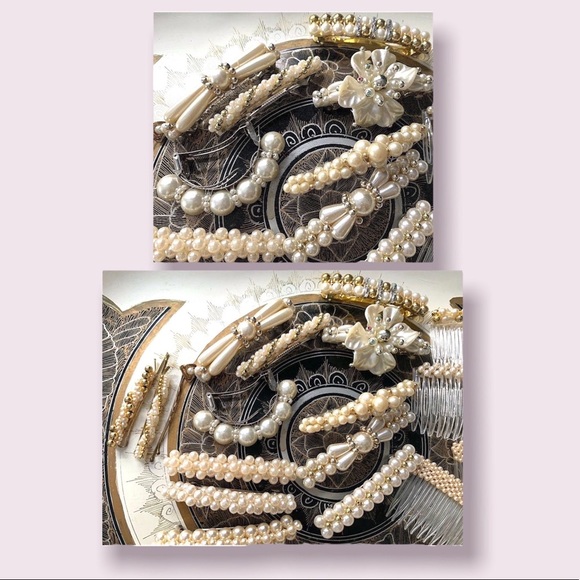 Vintage Hair Barrettes Combs Women’s Pearl Crystal Hairpins Accessory Lot - Picture 9 of 12